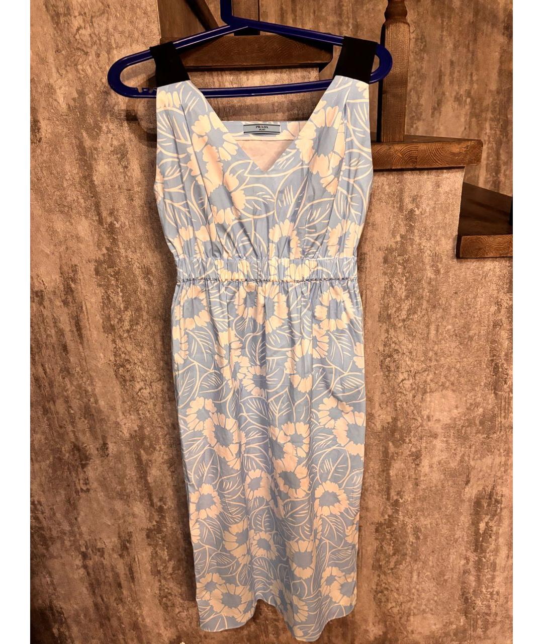 PRADA Голубое хлопко-эластановое платье, фото 8