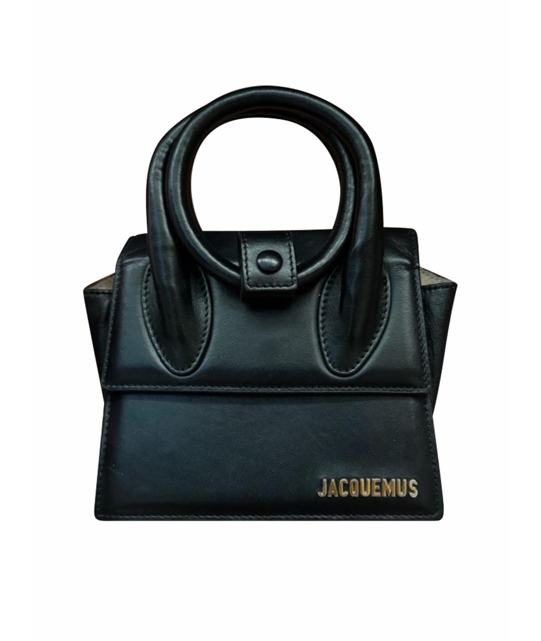 JACQUEMUS Черная кожаная сумка с короткими ручками, фото 1