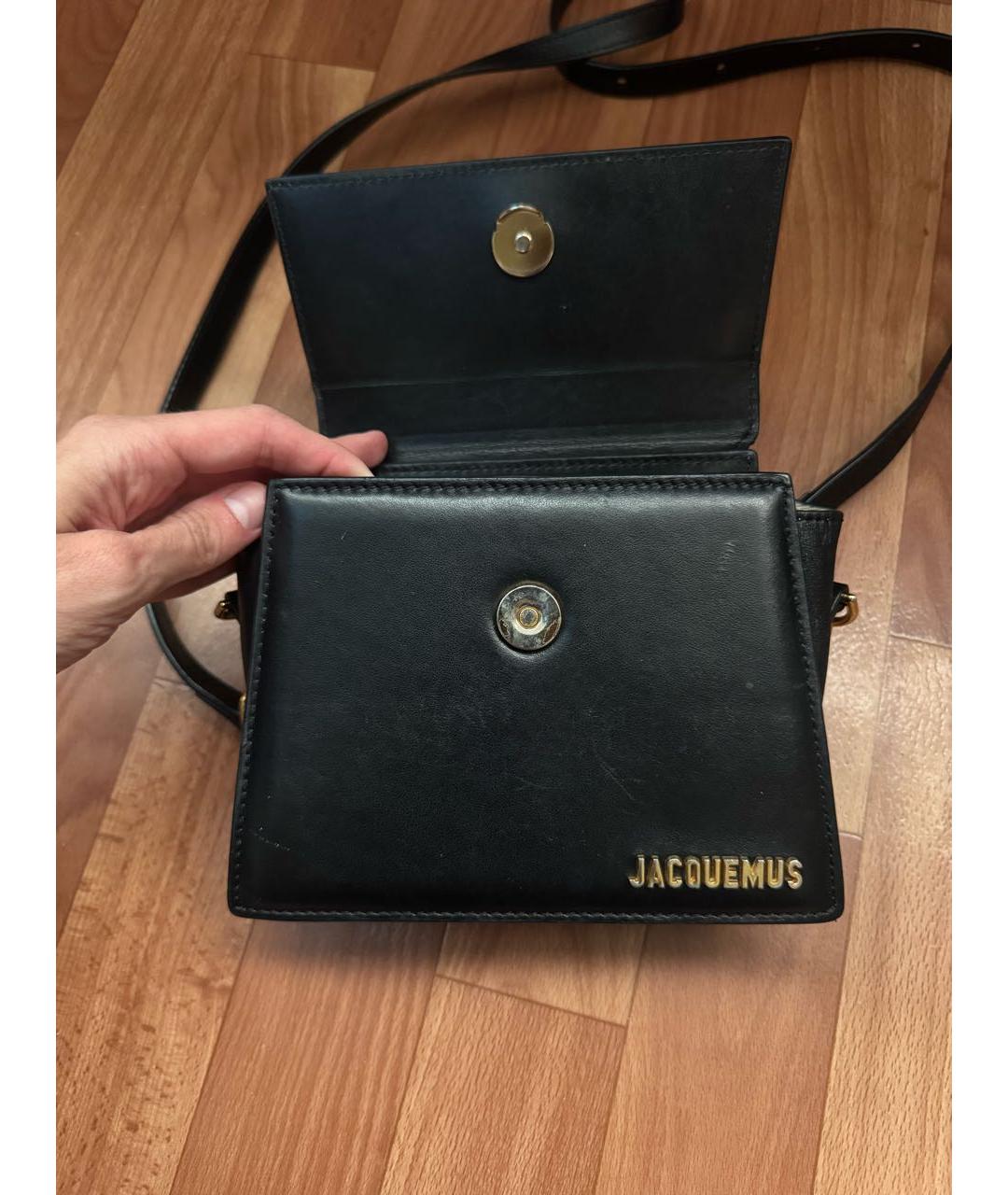 JACQUEMUS Черная кожаная сумка с короткими ручками, фото 5