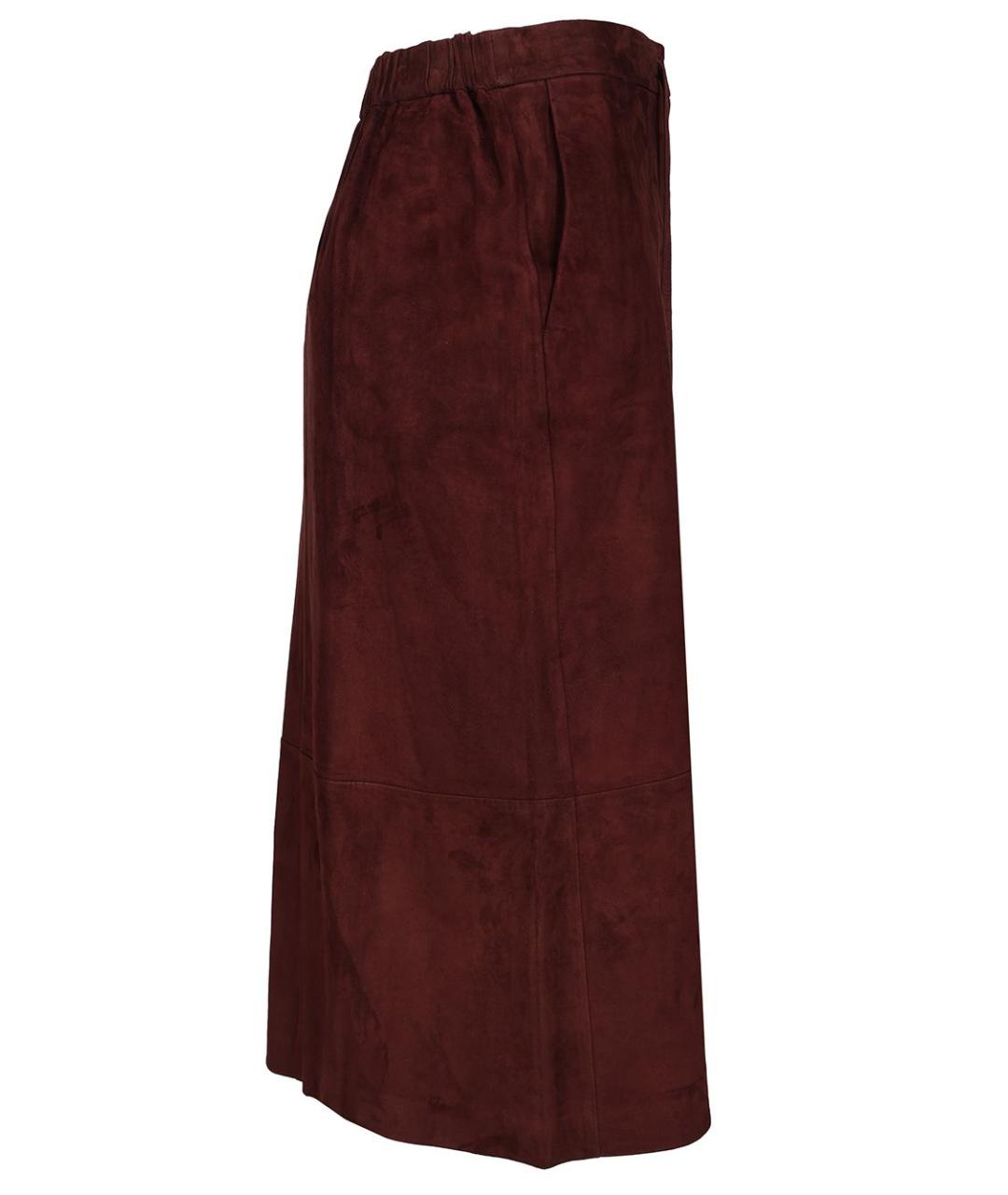 'S MAX MARA Бордовая кожаная юбка миди, фото 3