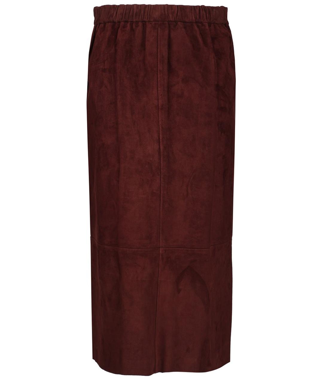 'S MAX MARA Бордовая кожаная юбка миди, фото 2