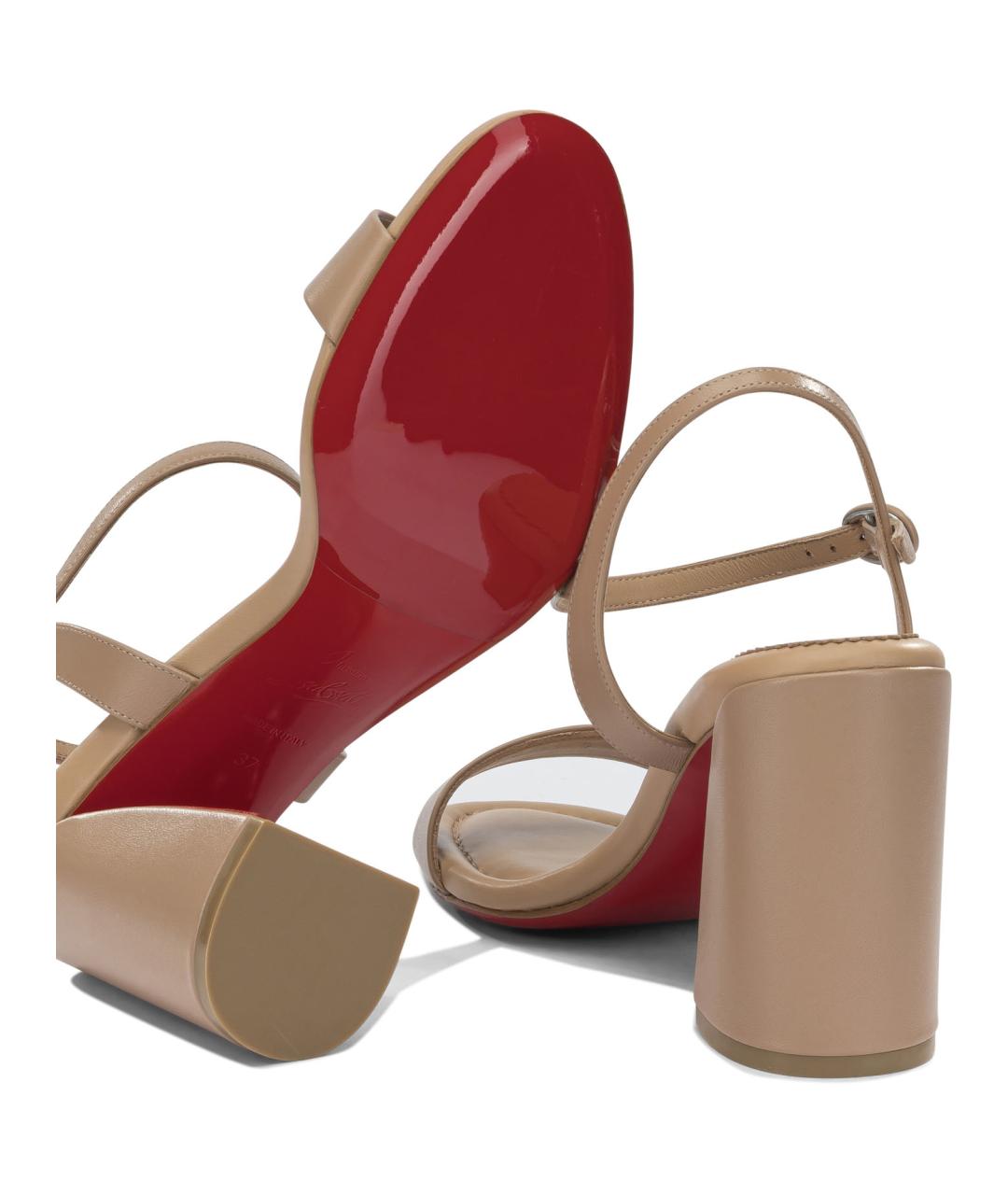 CHRISTIAN LOUBOUTIN Бежевые кожаные босоножки, фото 5