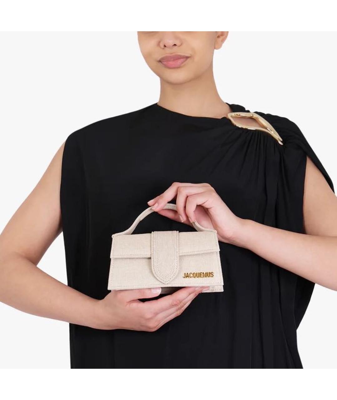 JACQUEMUS Бежевая льняная сумка с короткими ручками, фото 5