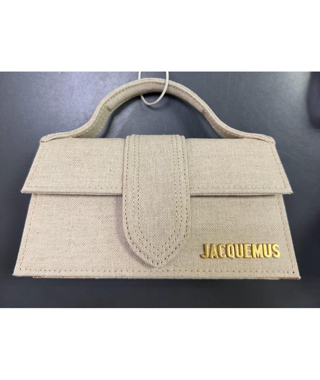JACQUEMUS Бежевая льняная сумка с короткими ручками, фото 2