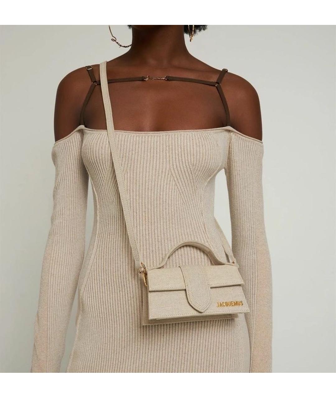 JACQUEMUS Бежевая льняная сумка с короткими ручками, фото 7