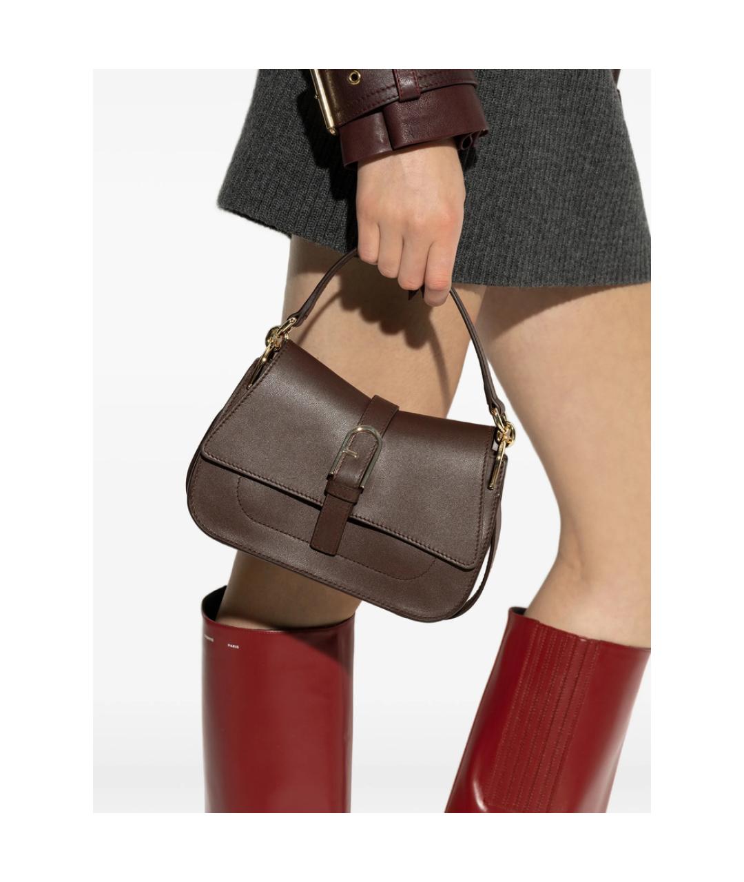 FURLA Коричневая кожаная сумка с короткими ручками, фото 2