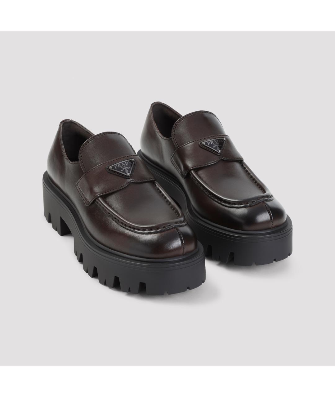 PRADA Коричневые кожаные лоферы, фото 4