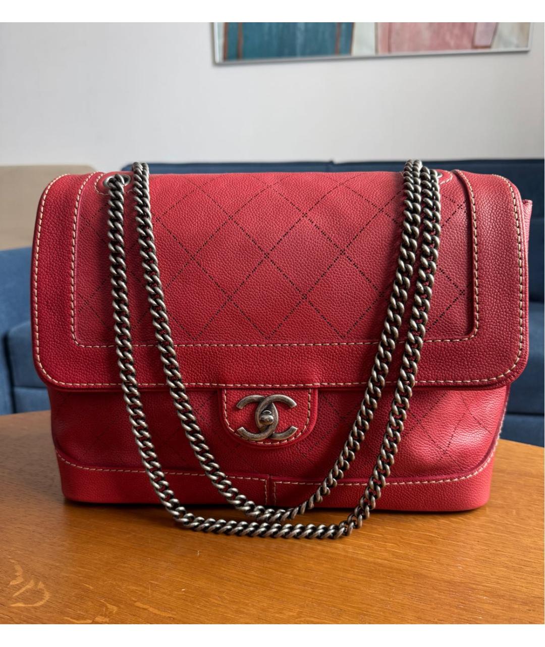 CHANEL Красная кожаная сумка тоут, фото 8