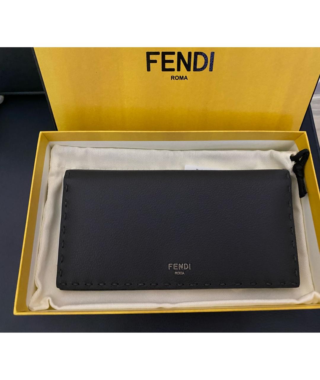 FENDI Антрацитовый кожаный кошелек, фото 2