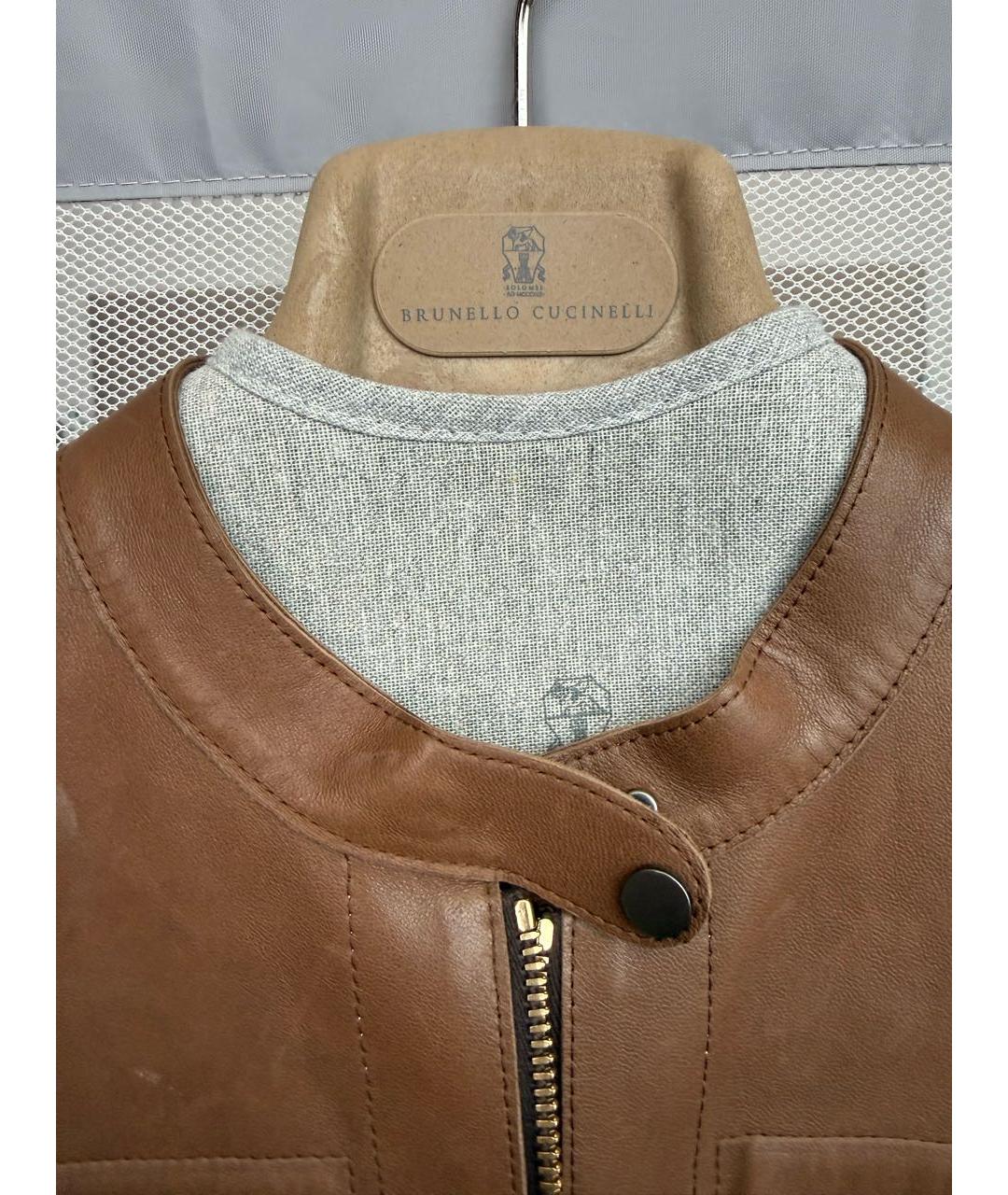 BRUNELLO CUCINELLI Коричневая кожаная куртка, фото 8