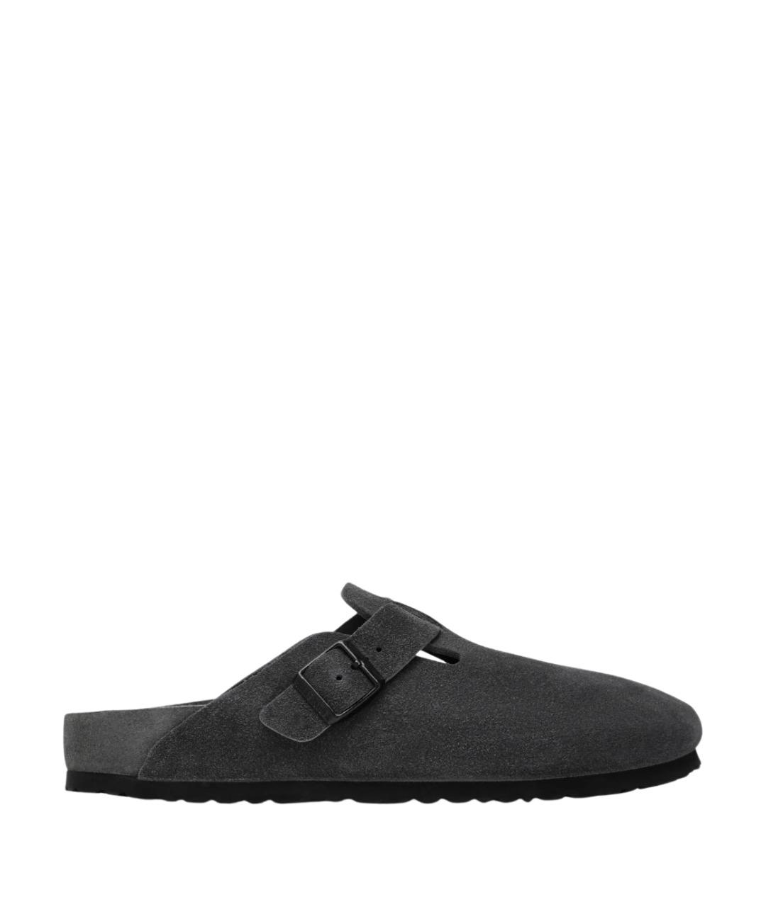 BIRKENSTOCK Антрацитовые замшевые шлепанцы, фото 1
