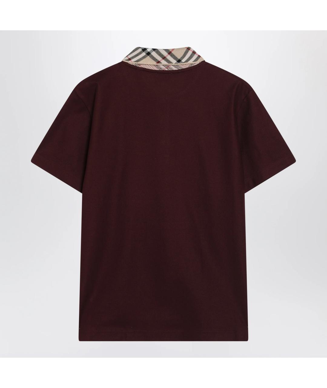 BURBERRY Бордовое хлопковое поло с коротким рукавом, фото 2