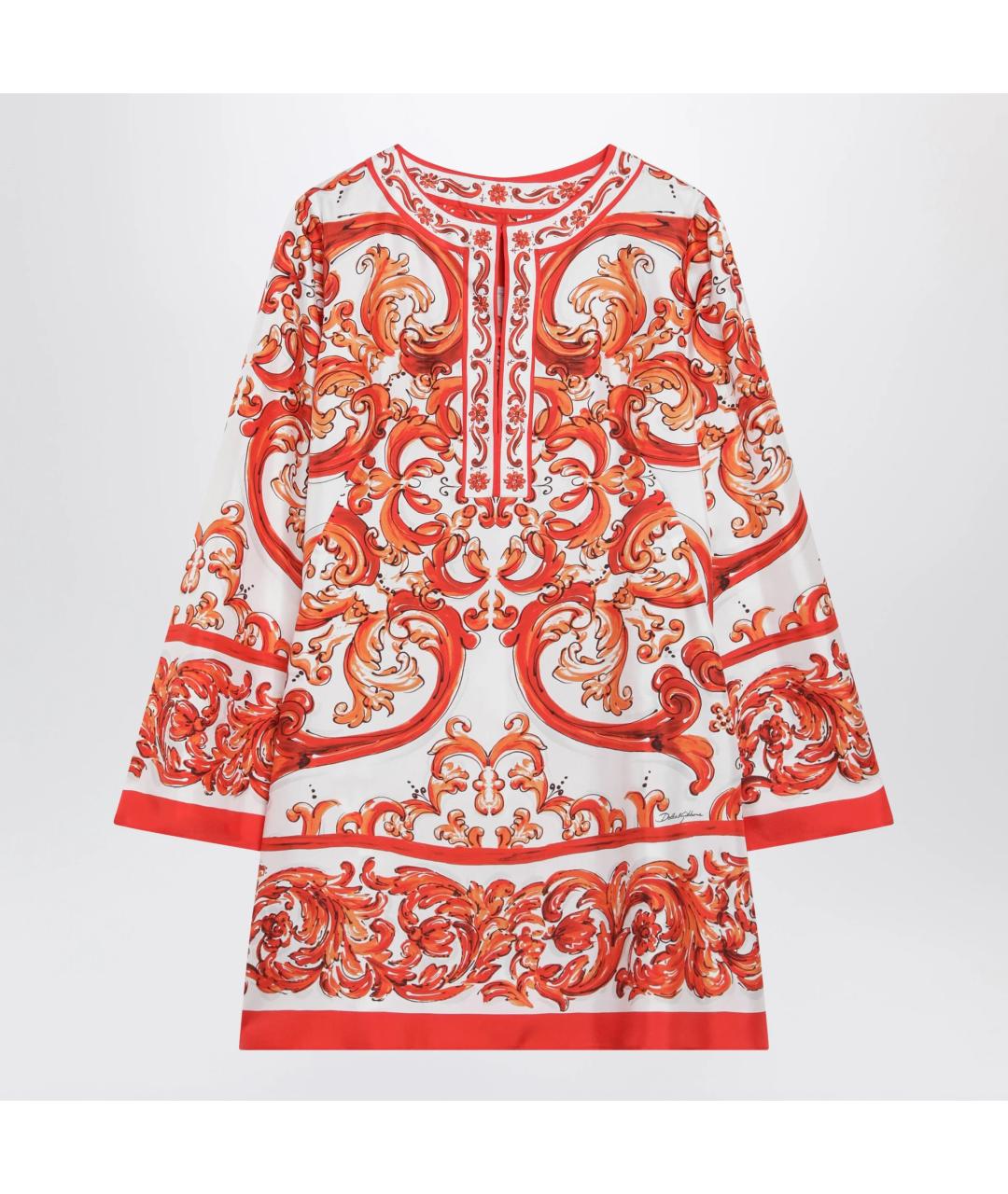 DOLCE&GABBANA Оранжевое шелковое повседневное платье, фото 3
