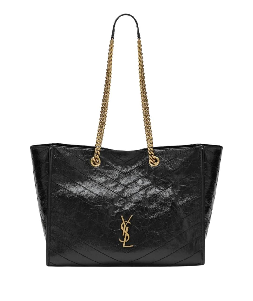 SAINT LAURENT Черная кожаная сумка тоут, фото 1