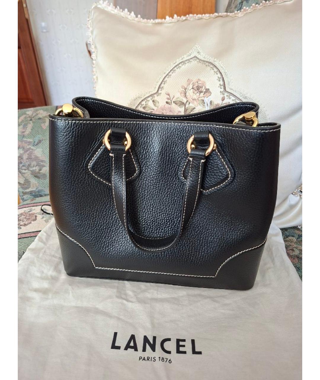 LANCEL Черная кожаная сумка с короткими ручками, фото 3