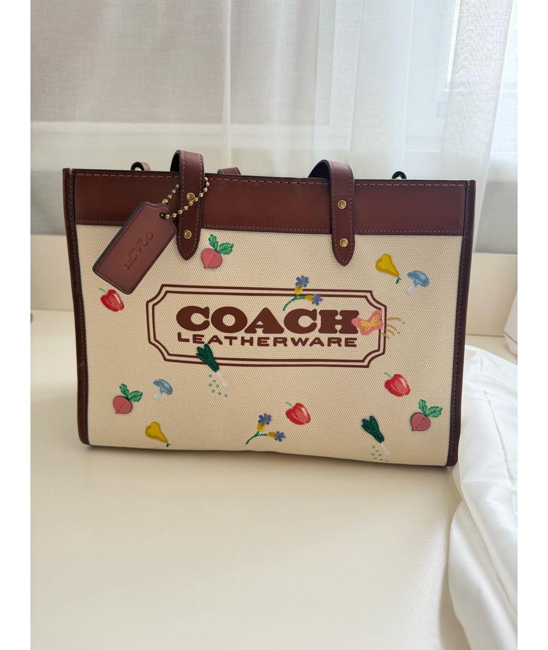 COACH Бежевая кожаная сумка тоут, фото 9