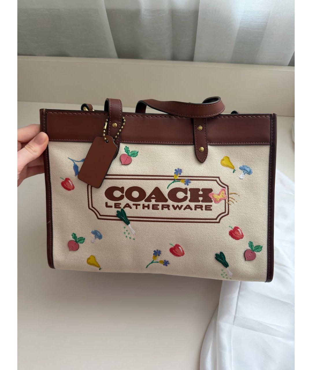 COACH Бежевая кожаная сумка тоут, фото 8