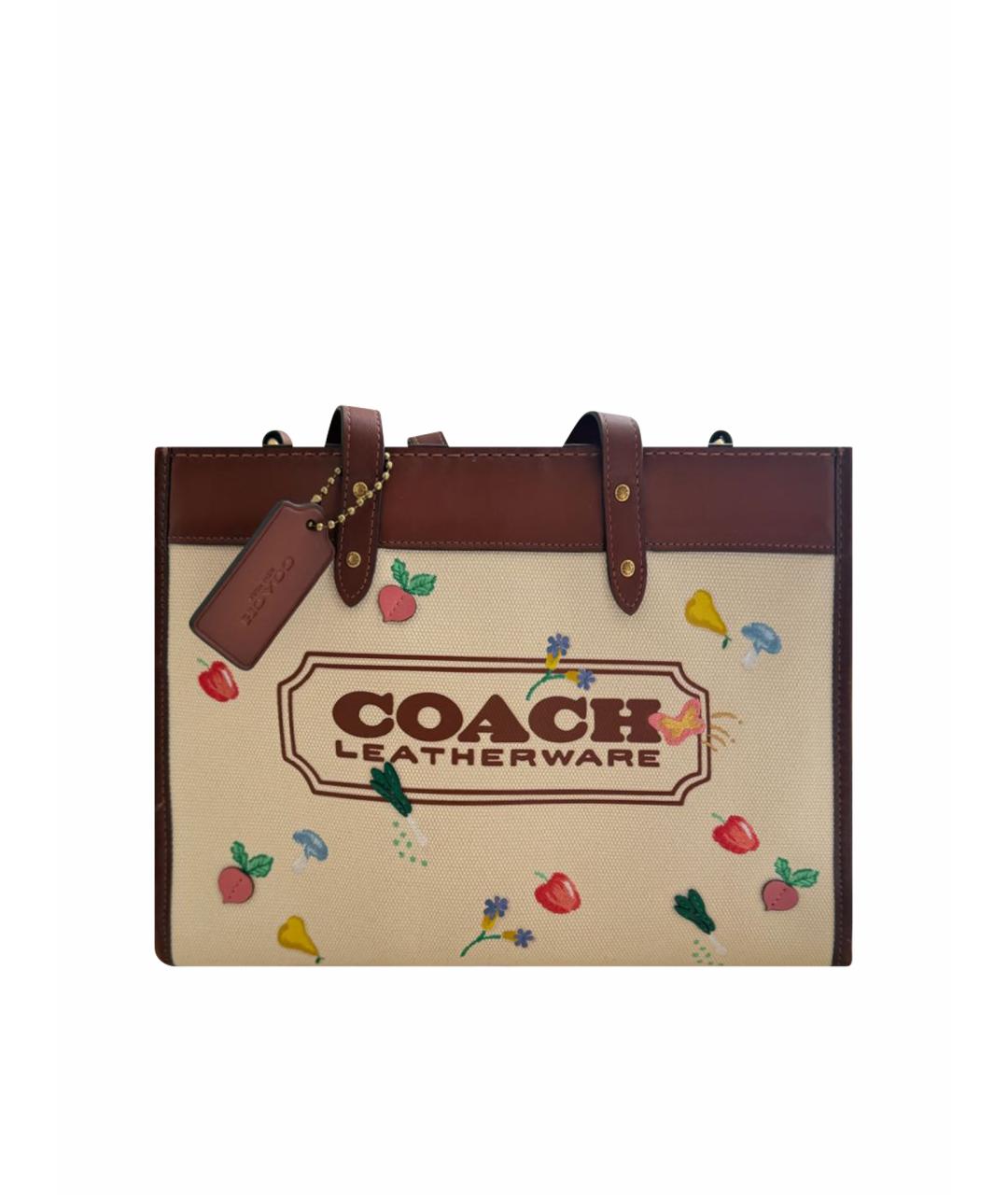 COACH Бежевая кожаная сумка тоут, фото 1