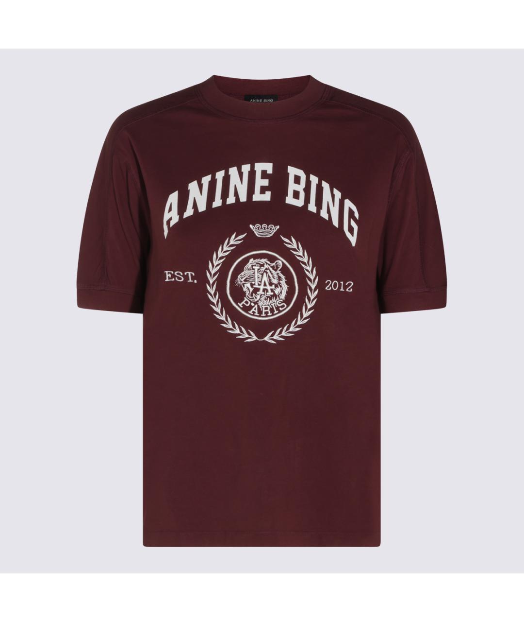 ANINE BING Бордовая хлопковая футболка, фото 2