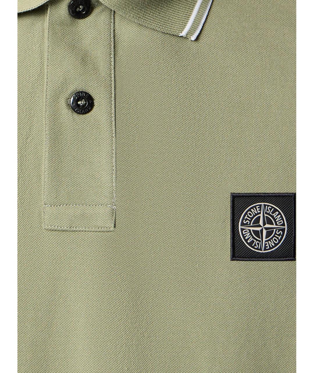 STONE ISLAND Хаки хлопковое поло с коротким рукавом, фото 3