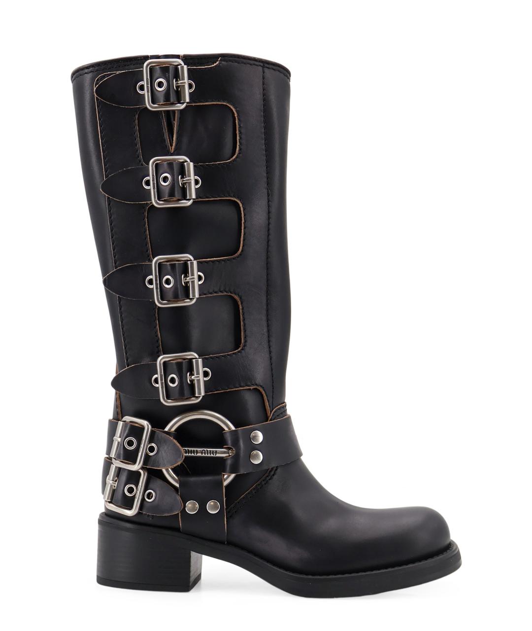 MIU MIU Черные кожаные сапоги, фото 1