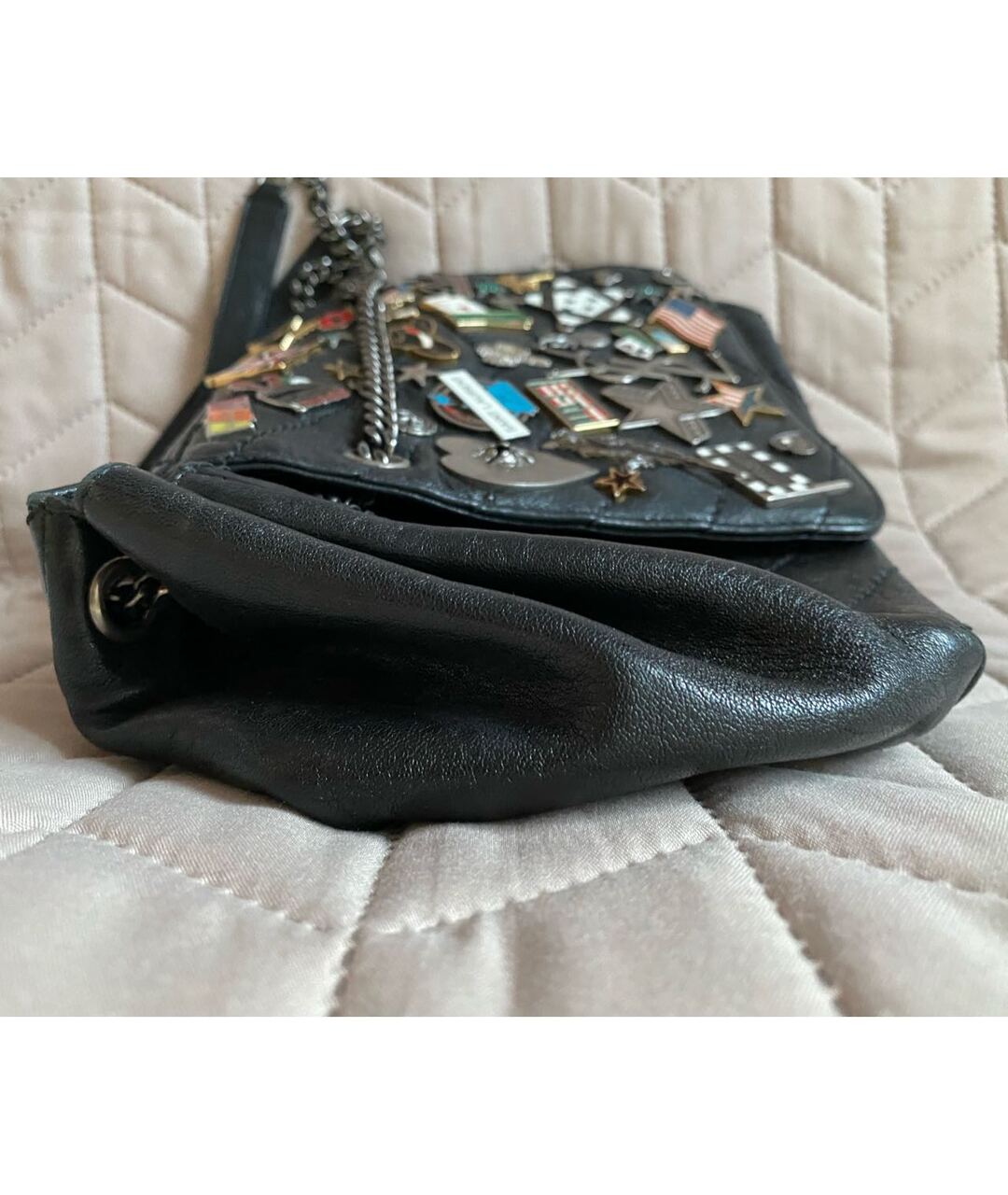 YVES SAINT LAURENT VINTAGE Черная кожаная сумка с короткими ручками, фото 6