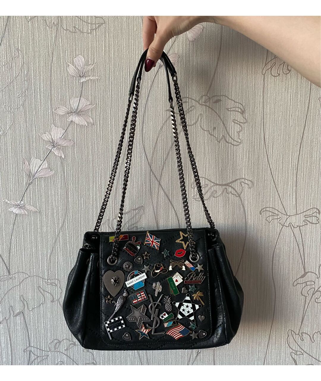 YVES SAINT LAURENT VINTAGE Черная кожаная сумка с короткими ручками, фото 4