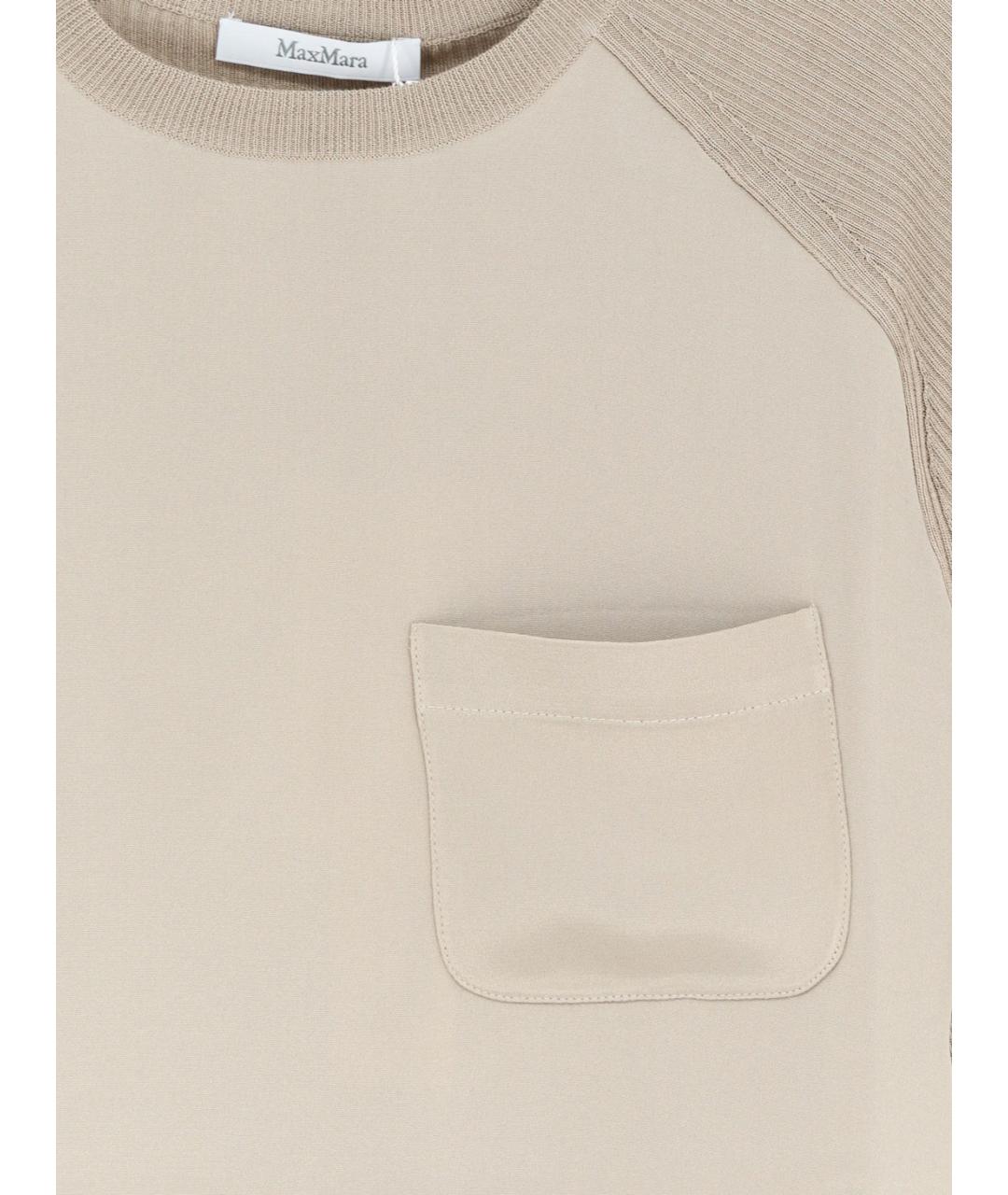 MAX MARA Бежевая шелковая футболка, фото 3