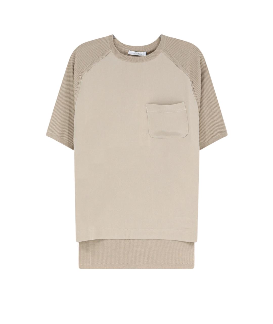 MAX MARA Бежевая шелковая футболка, фото 1