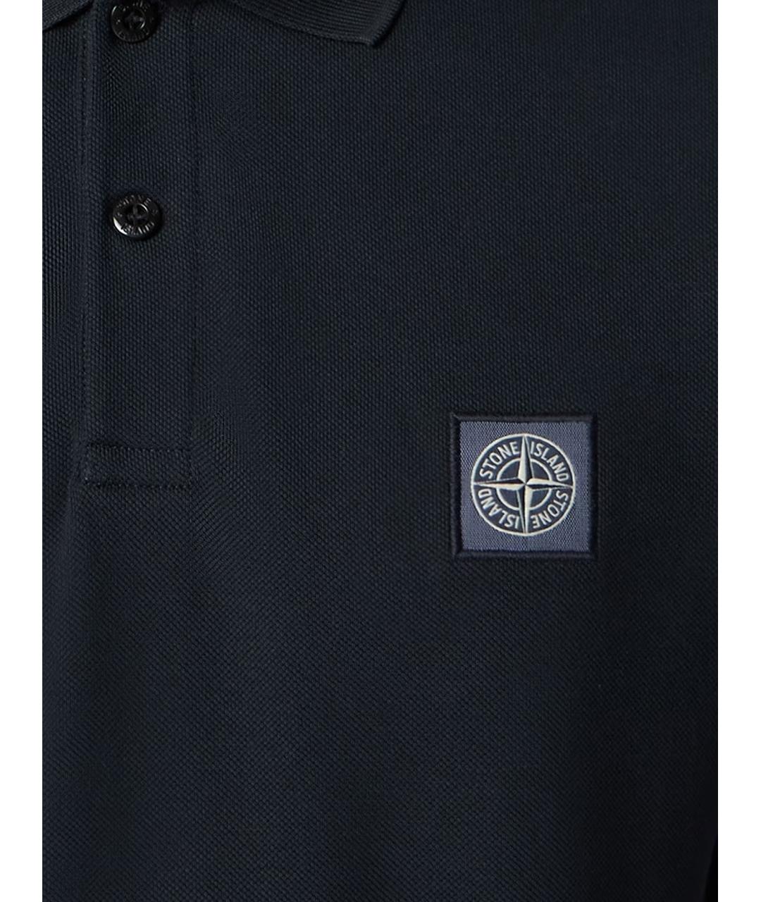 STONE ISLAND Темно-синее хлопковое поло с коротким рукавом, фото 3