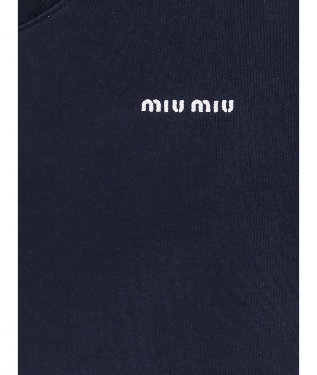 MIU MIU Темно-синяя хлопковая футболка, фото 3
