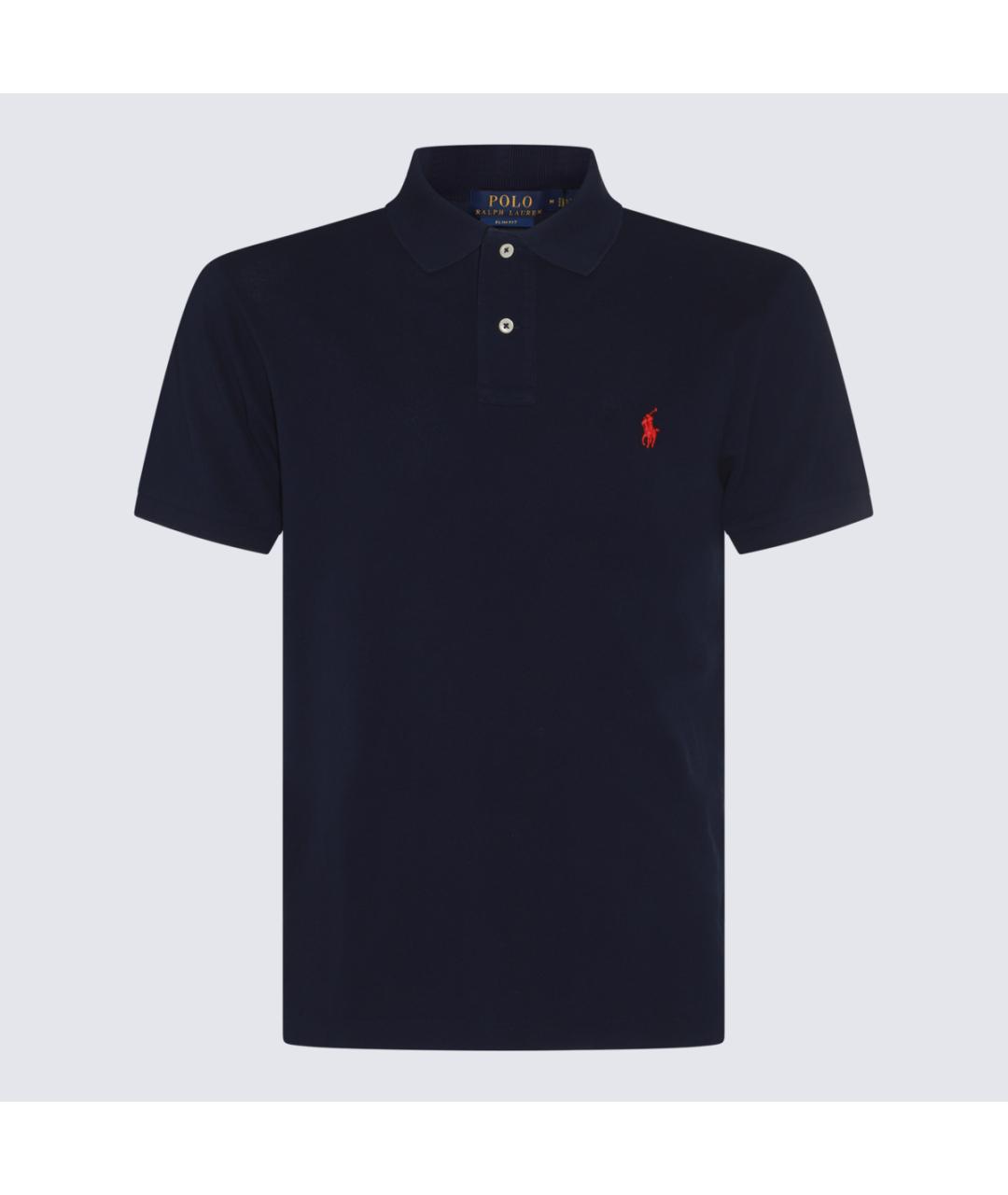 POLO RALPH LAUREN Темно-синее хлопковое поло с коротким рукавом, фото 3