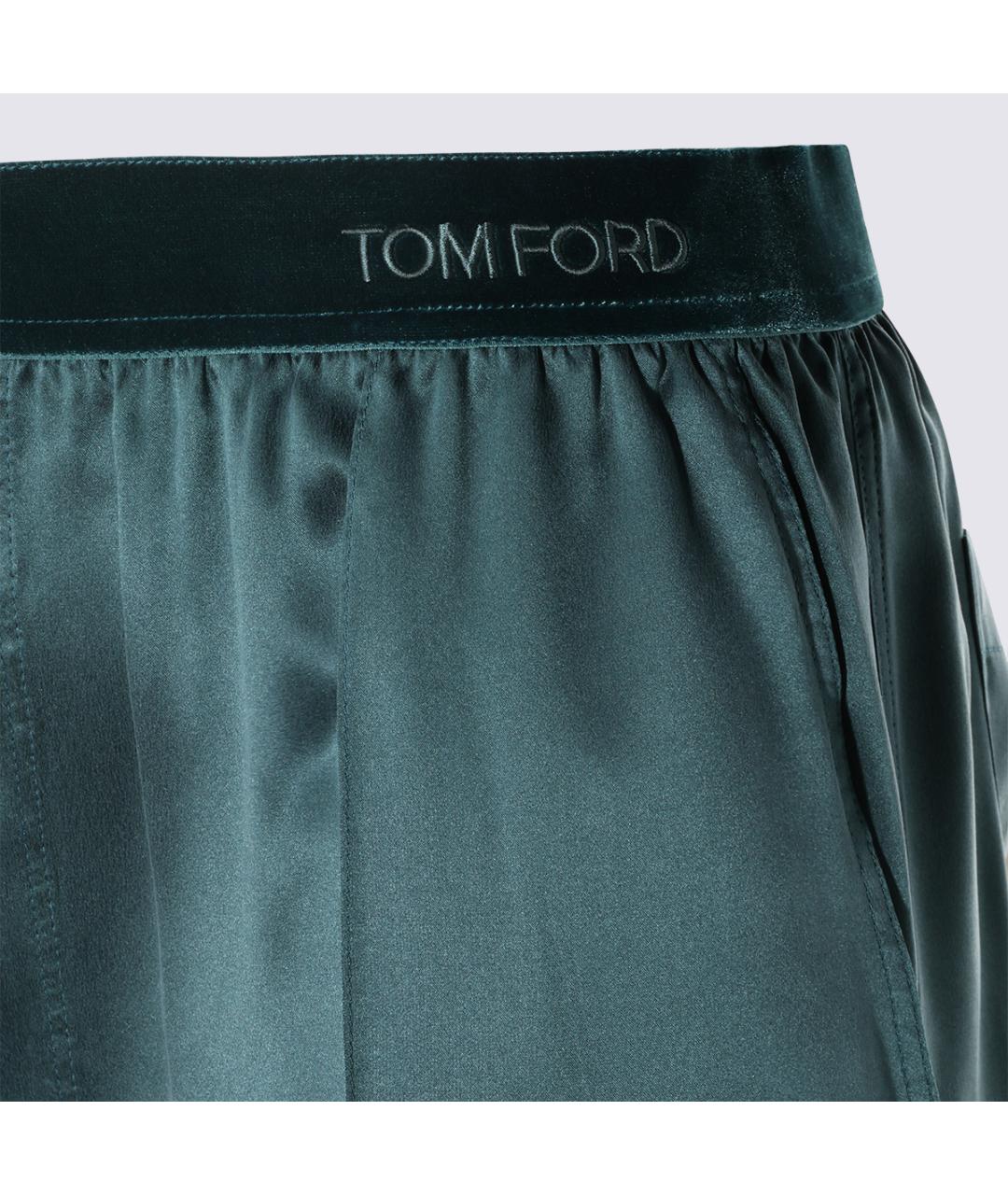 TOM FORD Зеленые шелковые прямые брюки, фото 3