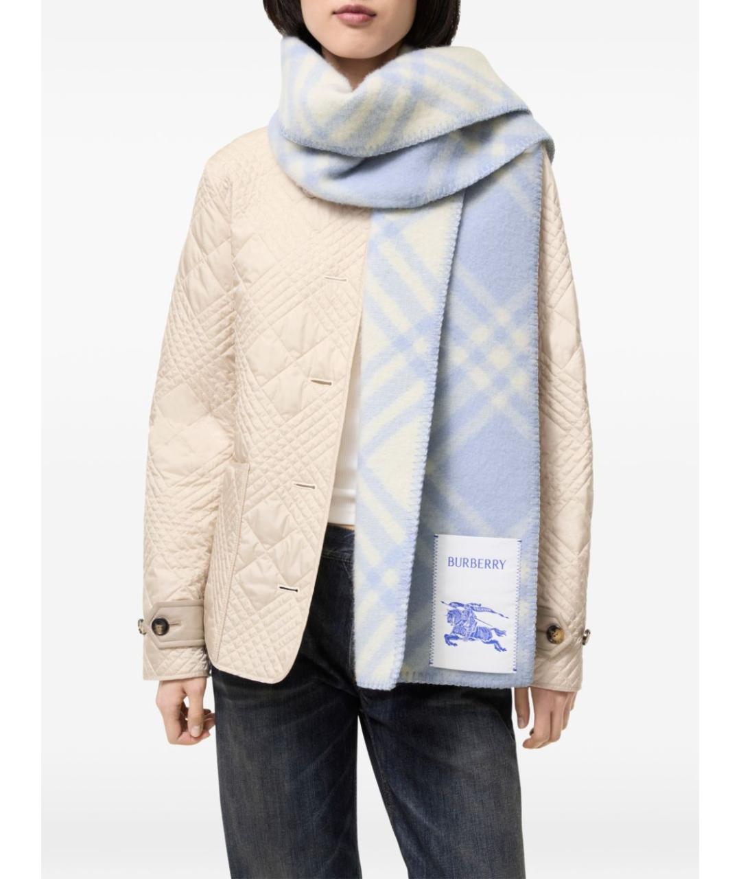 BURBERRY Голубой шерстяной шарф, фото 2