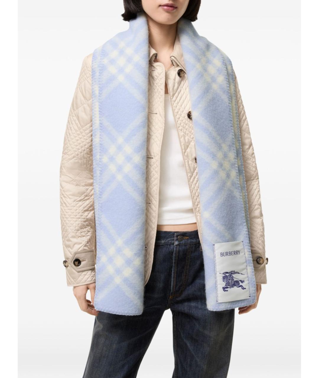 BURBERRY Голубой шерстяной шарф, фото 4