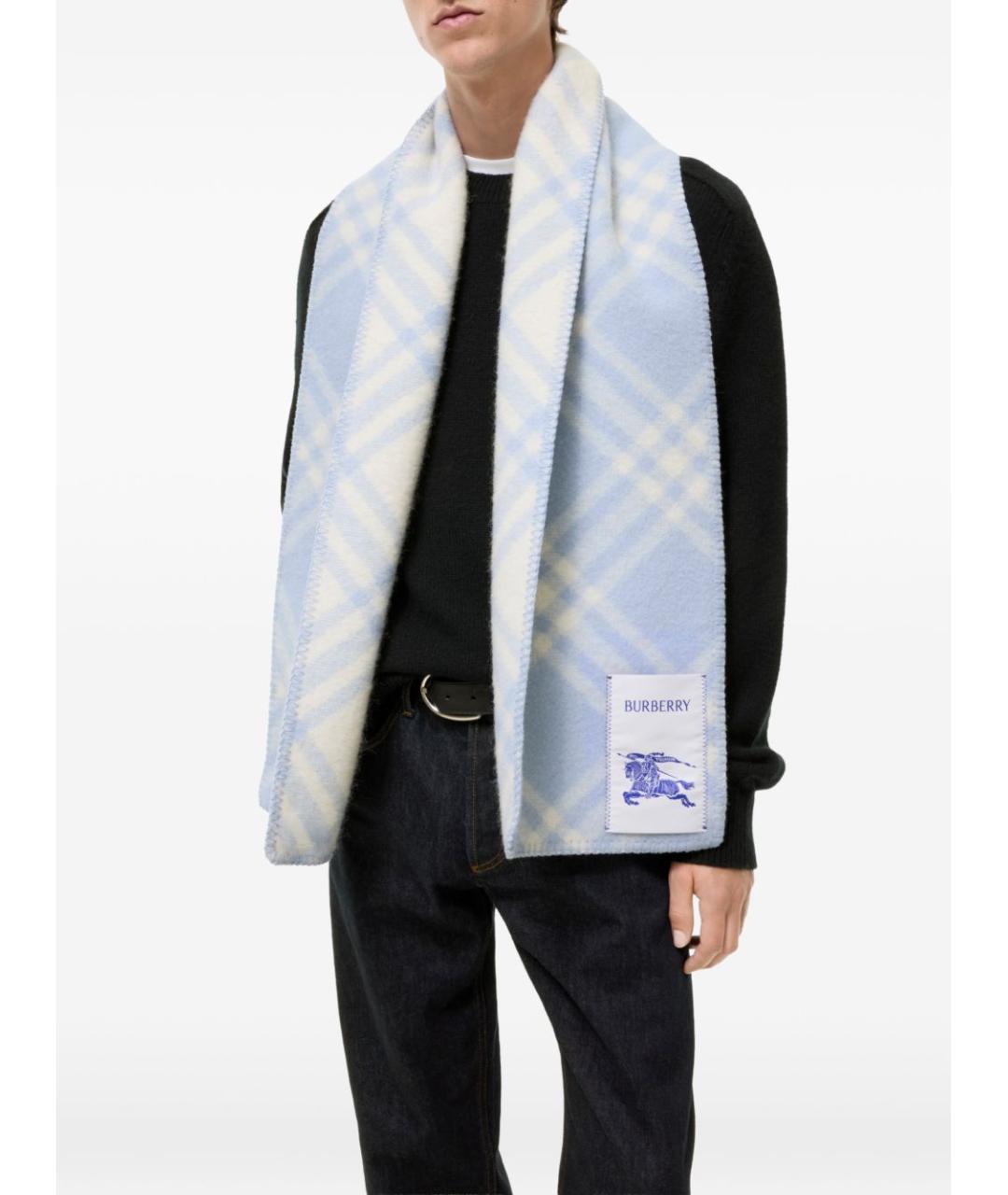 BURBERRY Голубой шерстяной шарф, фото 5