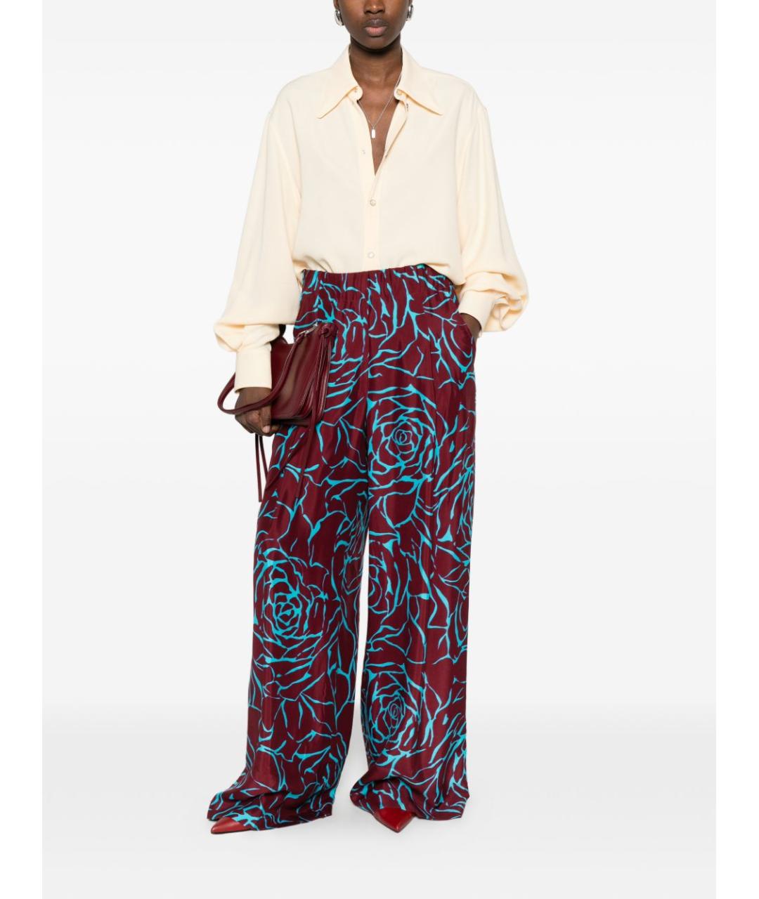 DRIES VAN NOTEN Бордовые вискозные прямые брюки, фото 4