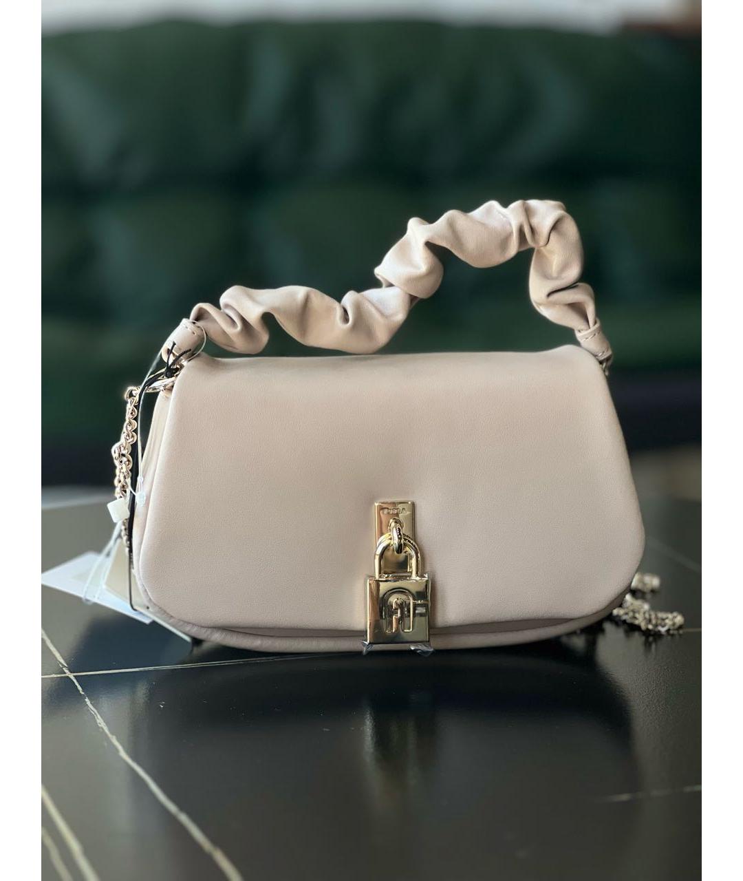 FURLA Бежевая кожаная сумка через плечо, фото 5