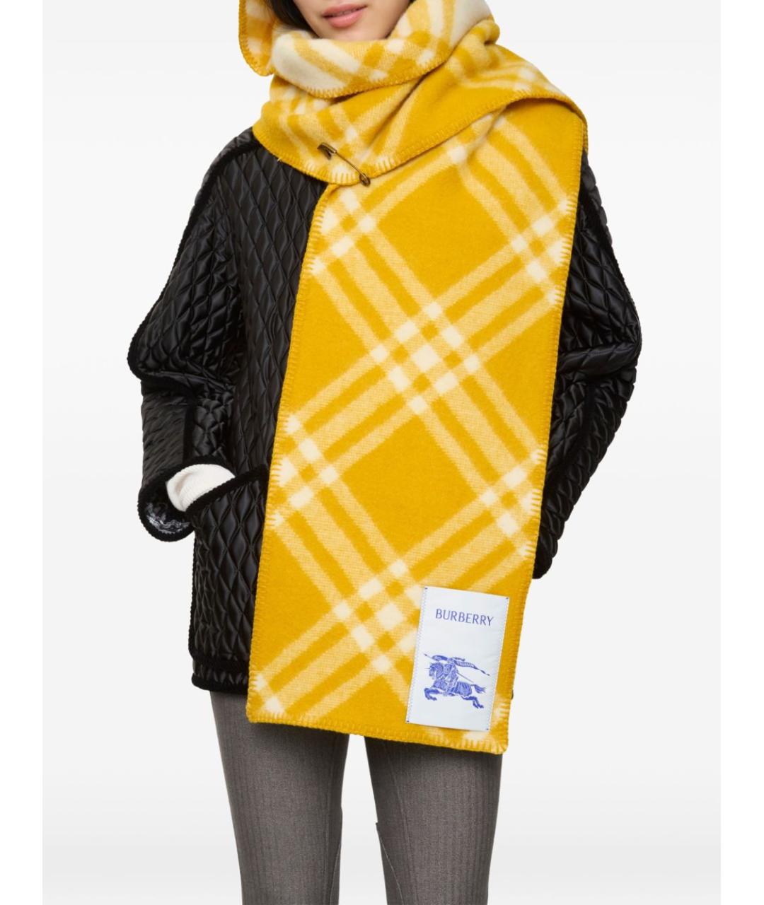 BURBERRY Желтый шерстяной шарф, фото 4