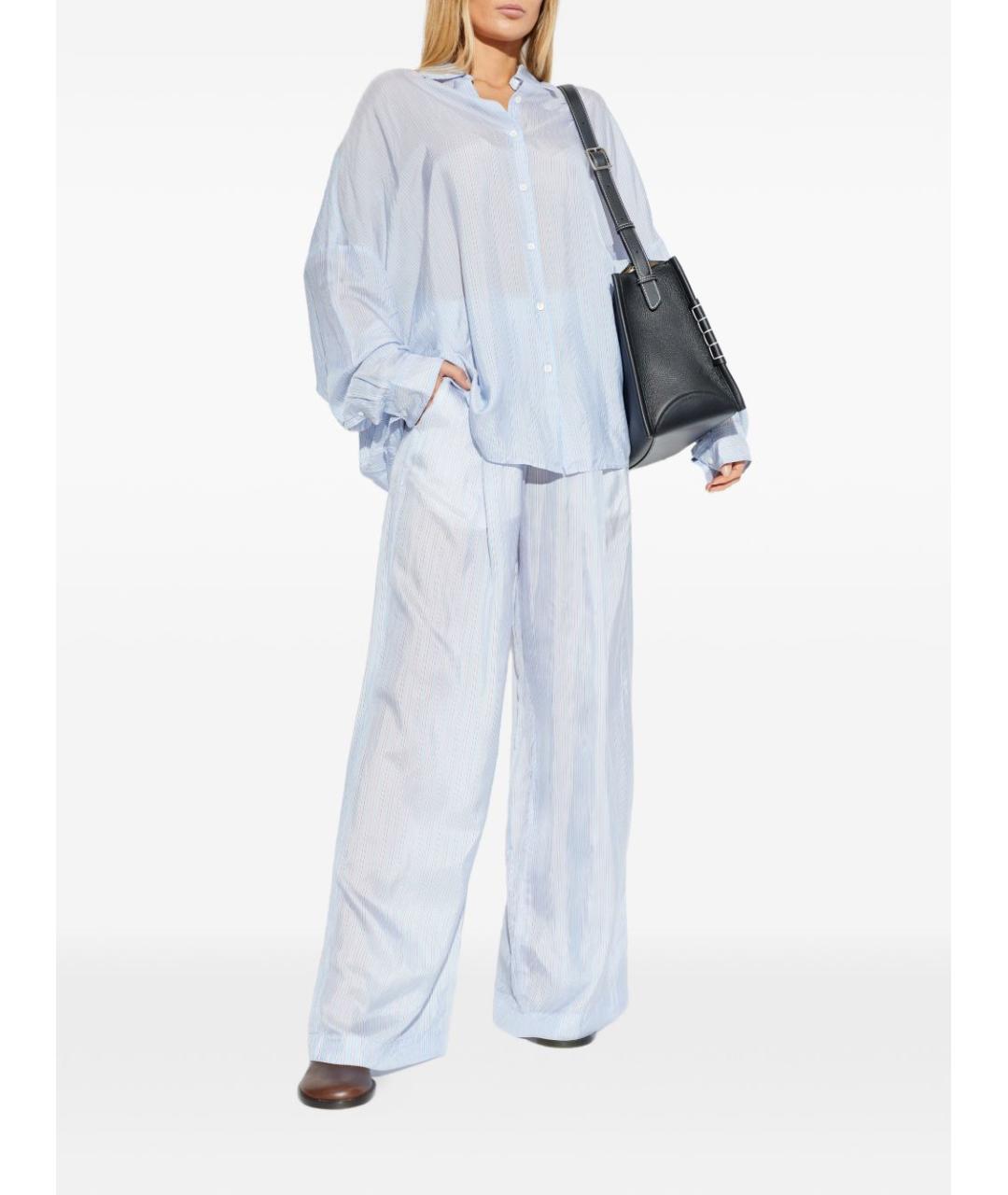 DRIES VAN NOTEN Голубые вискозные прямые брюки, фото 2