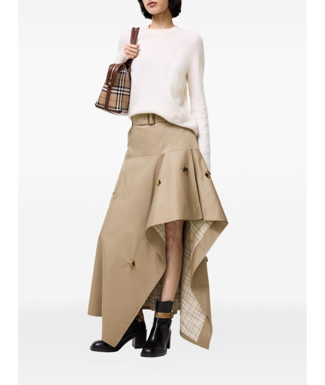 BURBERRY Бежевая хлопковая юбка макси, фото 2