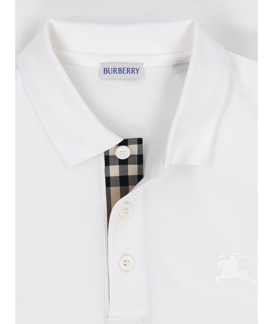 BURBERRY Белое хлопковое поло с коротким рукавом, фото 3