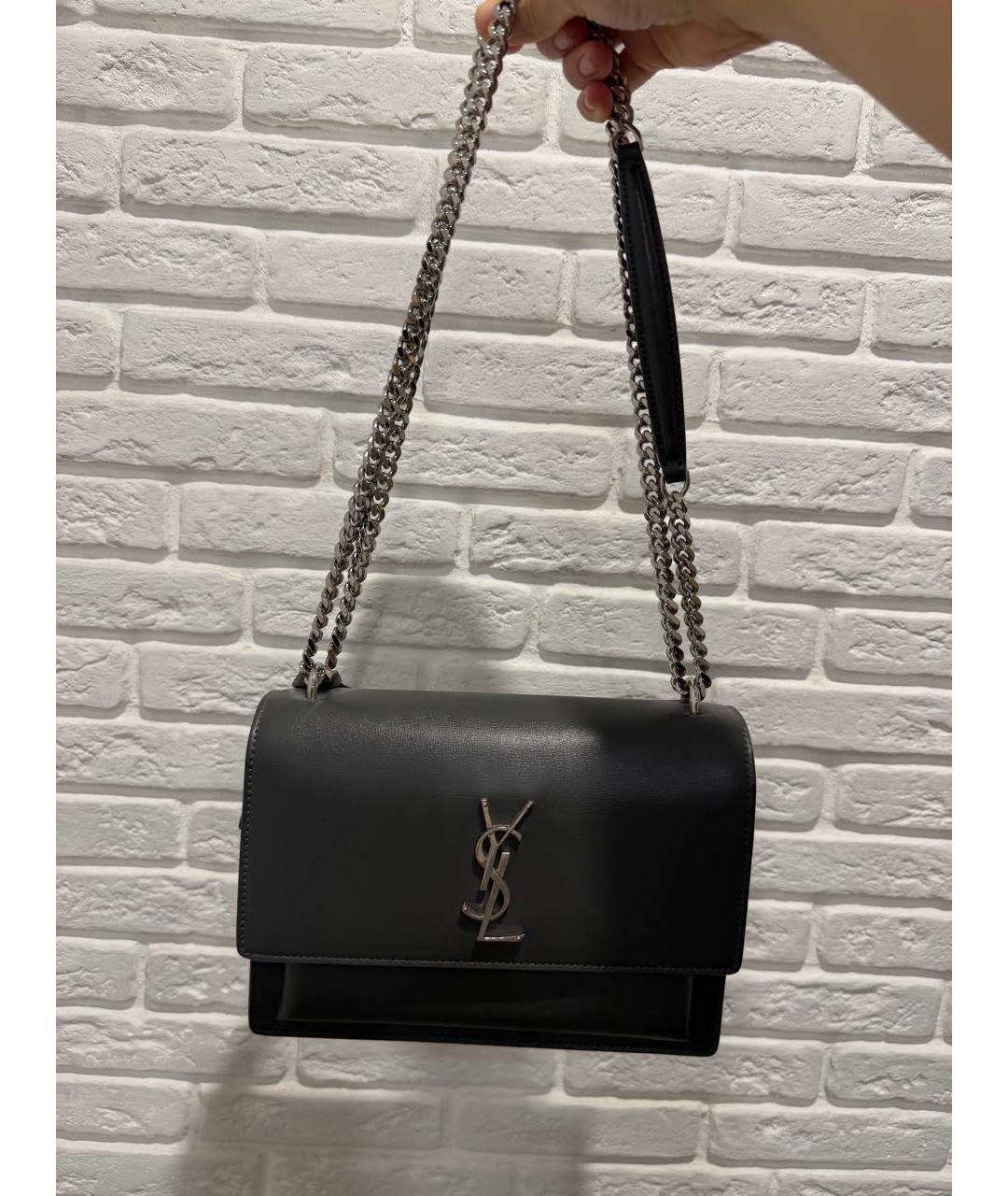 SAINT LAURENT Серая кожаная сумка с короткими ручками, фото 7