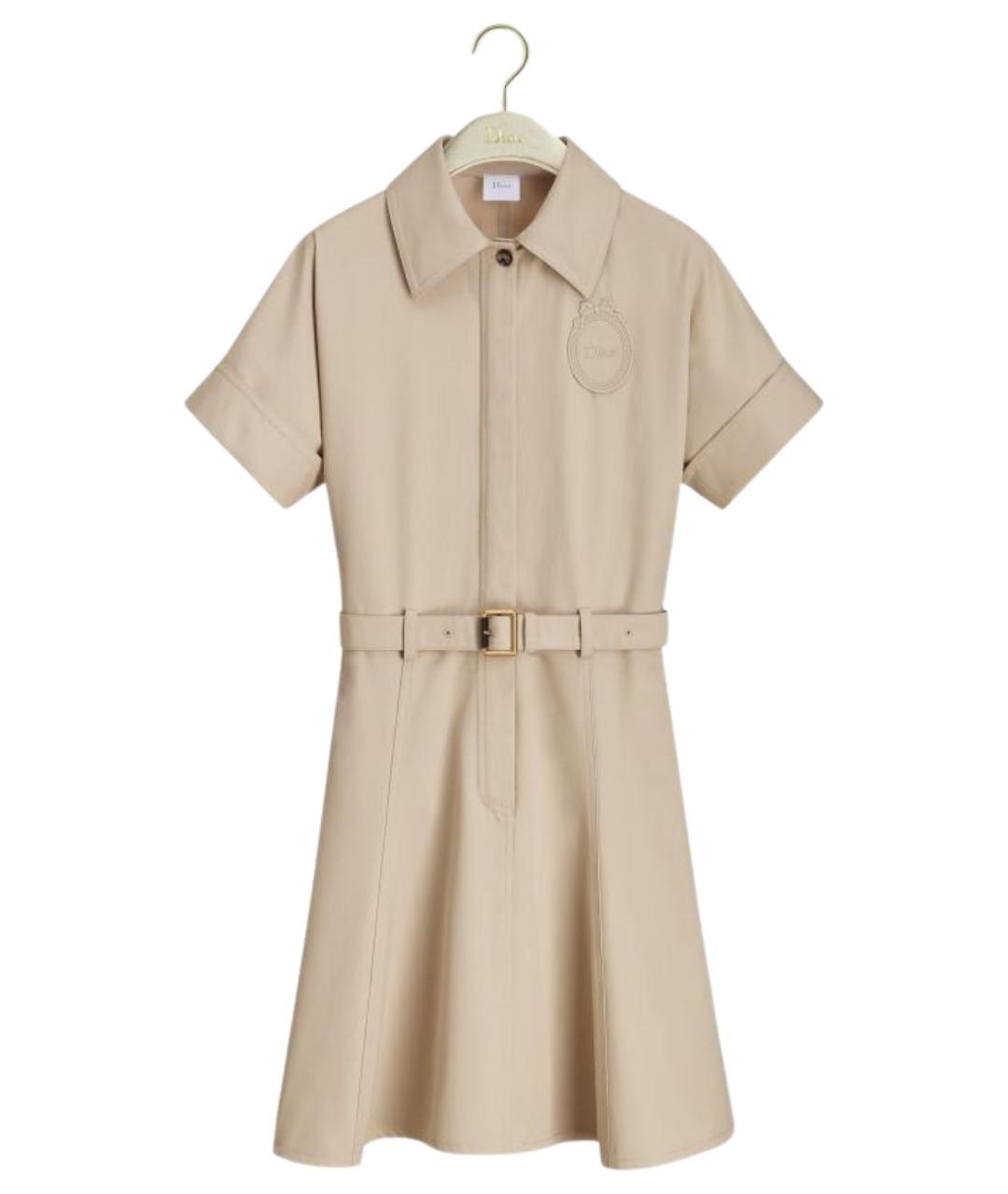 CHRISTIAN DIOR Бежевое хлопковое повседневное платье, фото 1