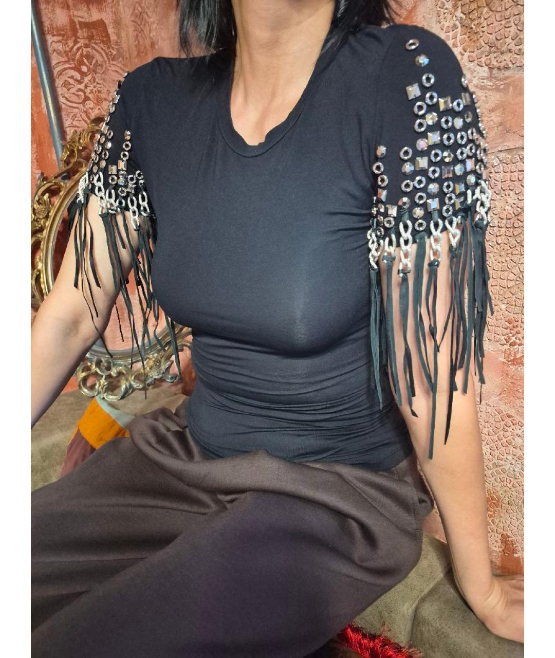 BLUMARINE Черная хлопковая футболка, фото 7