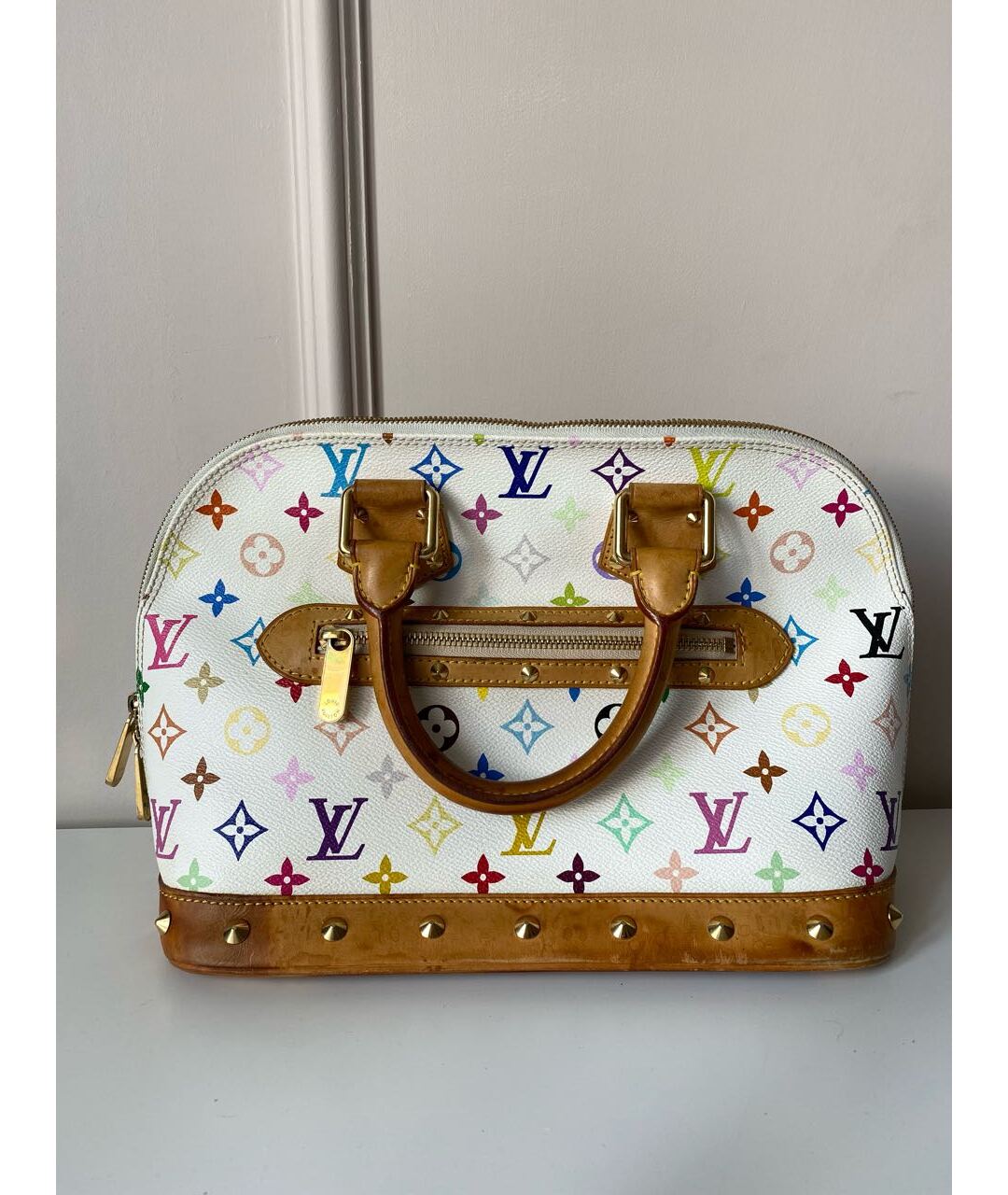 LOUIS VUITTON Белая кожаная сумка тоут, фото 9