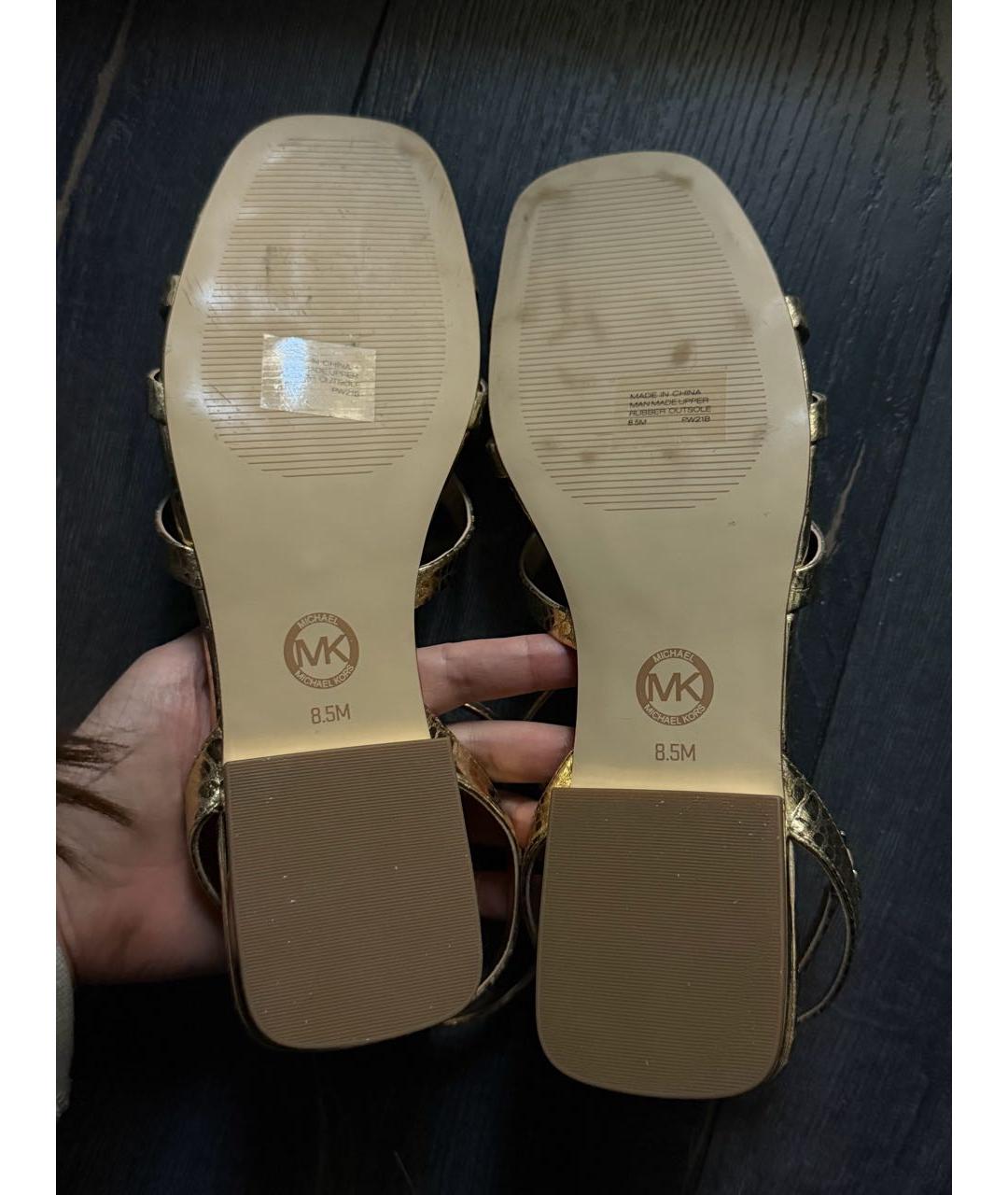 MICHAEL KORS Золотые кожаные босоножки, фото 6