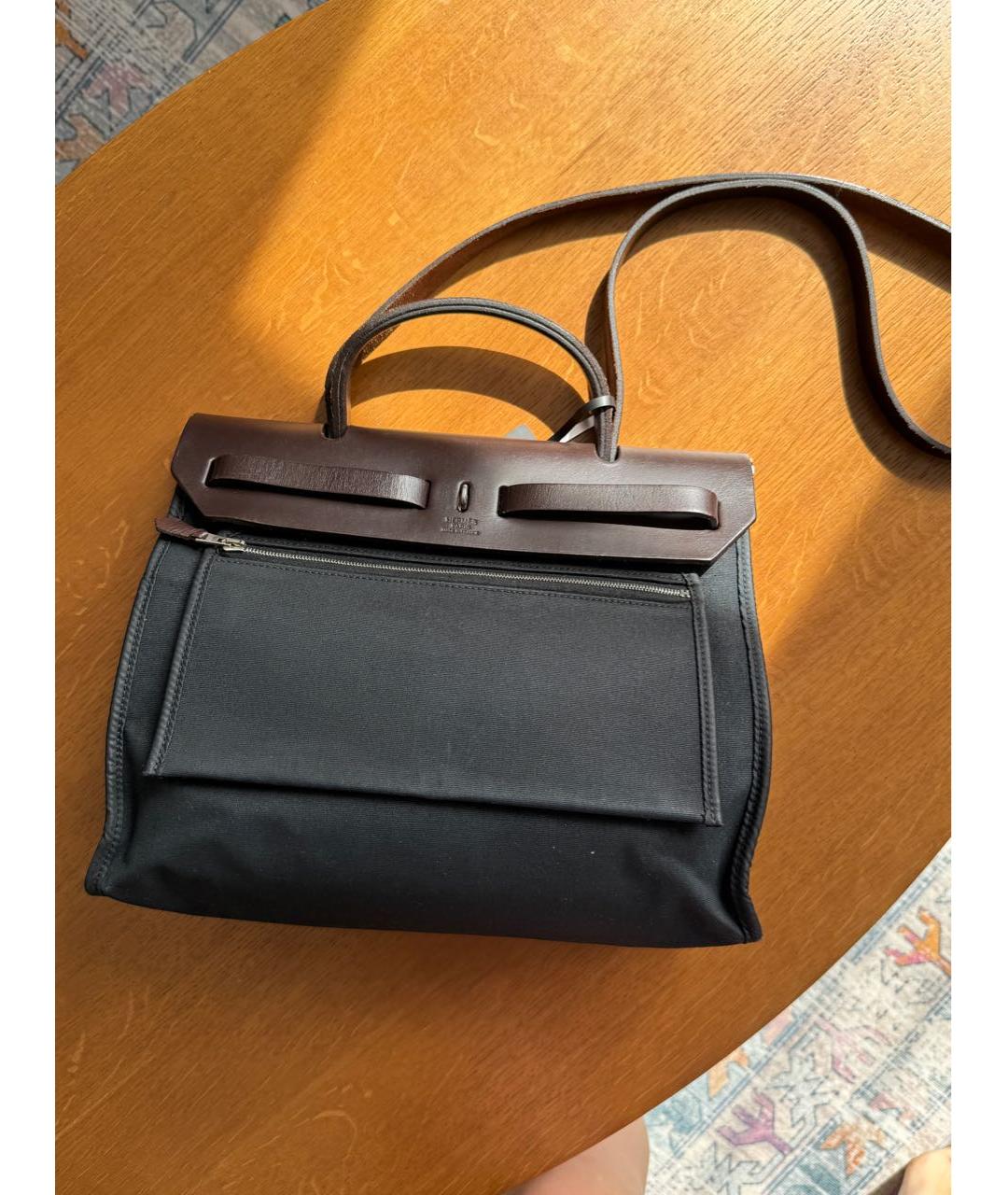 HERMES Черная кожаная сумка тоут, фото 3