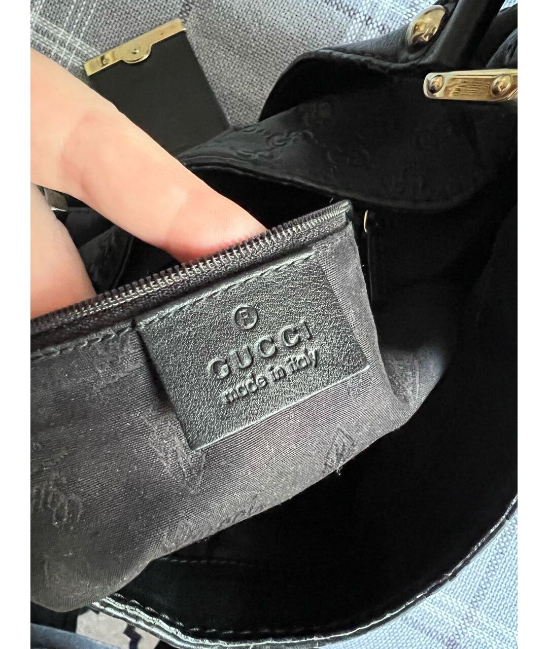 GUCCI Черная кожаная сумка тоут, фото 4