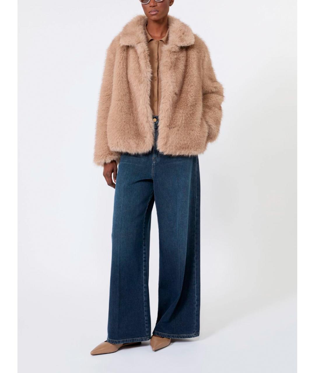 MAX MARA Бежевая полиэстеровая шуба, фото 3